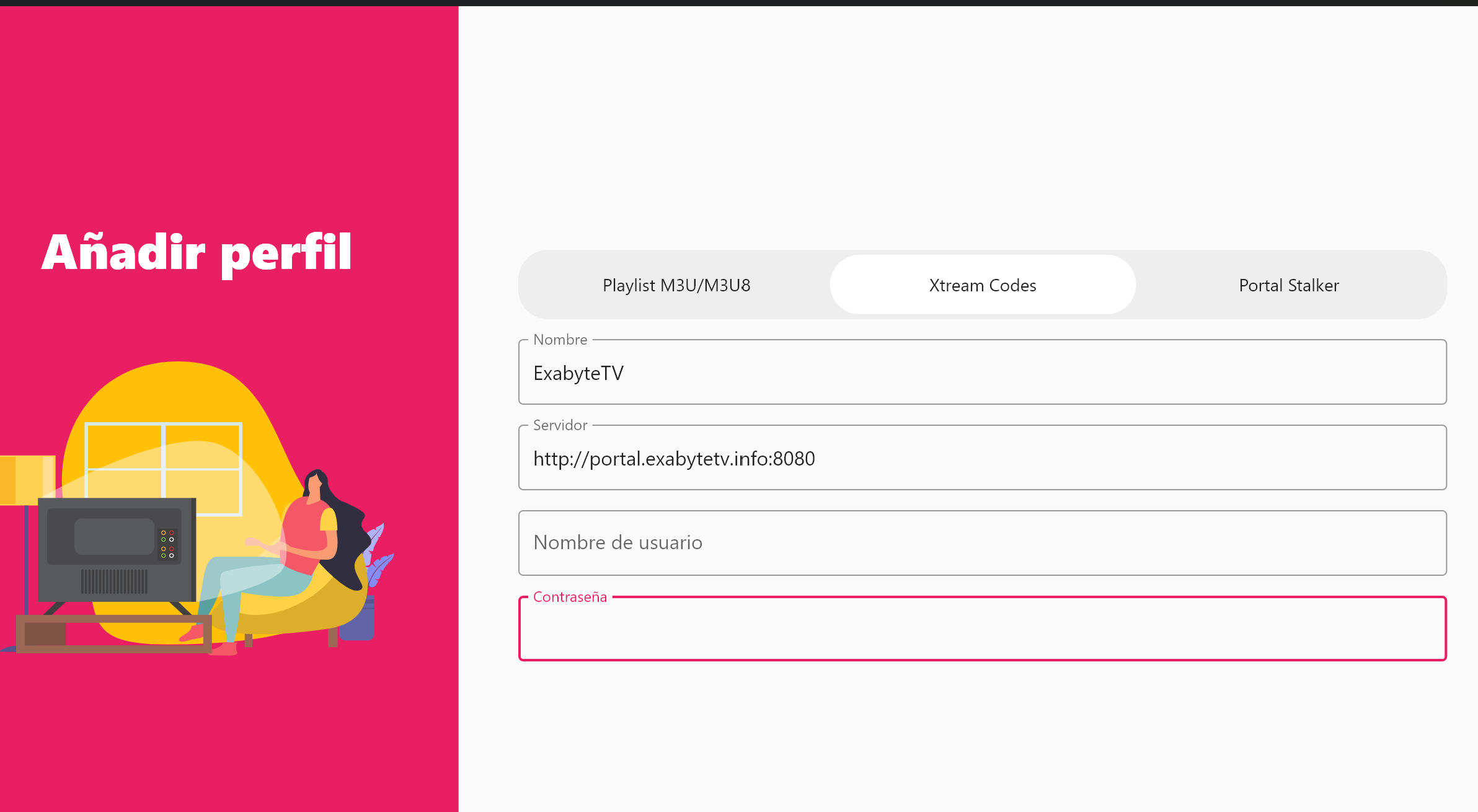 Inicio de sesión Xtream Codes en IPTV Smarters Expert